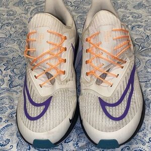 Nike White Running Shoes with Purple Swoosh & Orange Laces